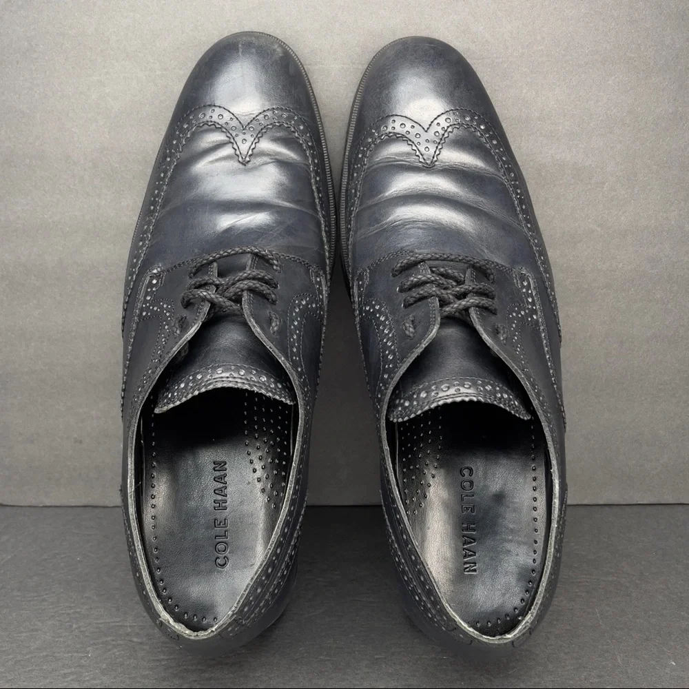 Cole‎ Haan Dress Shoes Men's 10.5M Black Copley Wing-tip Derbys Oxford Leather.